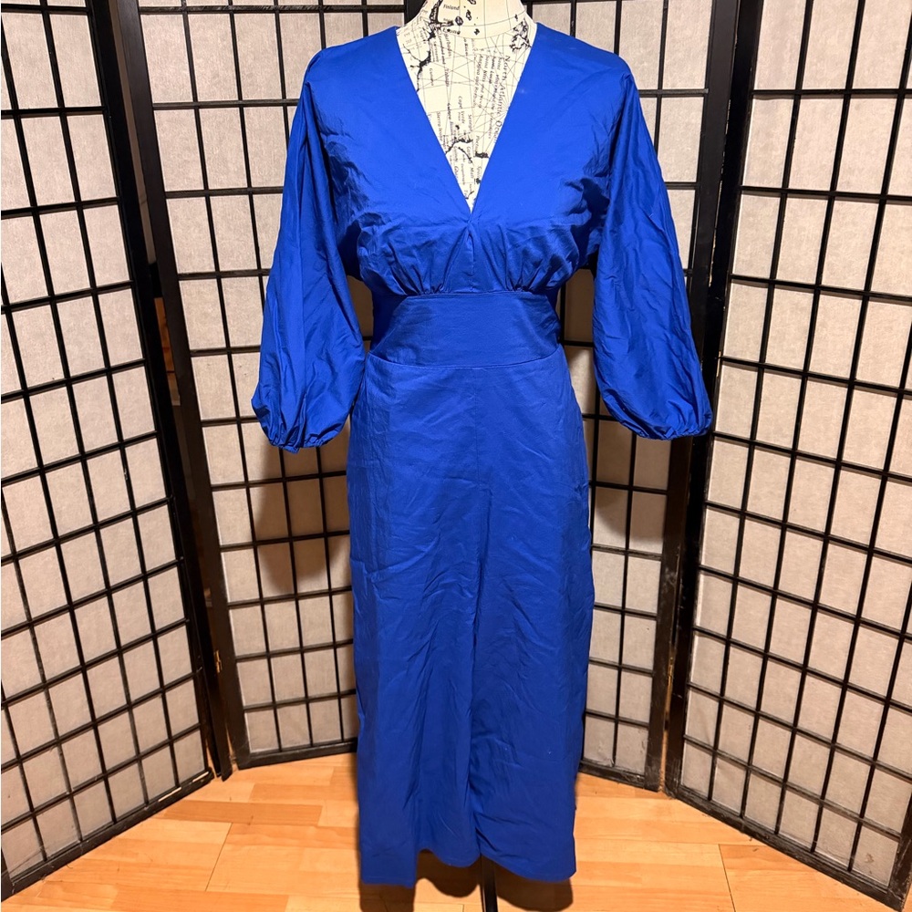 Gabrielle Union for New York Company Cotton Puff belt Plunge Jumpsuit culottes